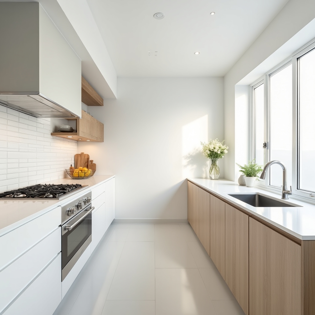 Cocina con pintura blanca en paredes y acabado liso, aspecto limpio y moderno